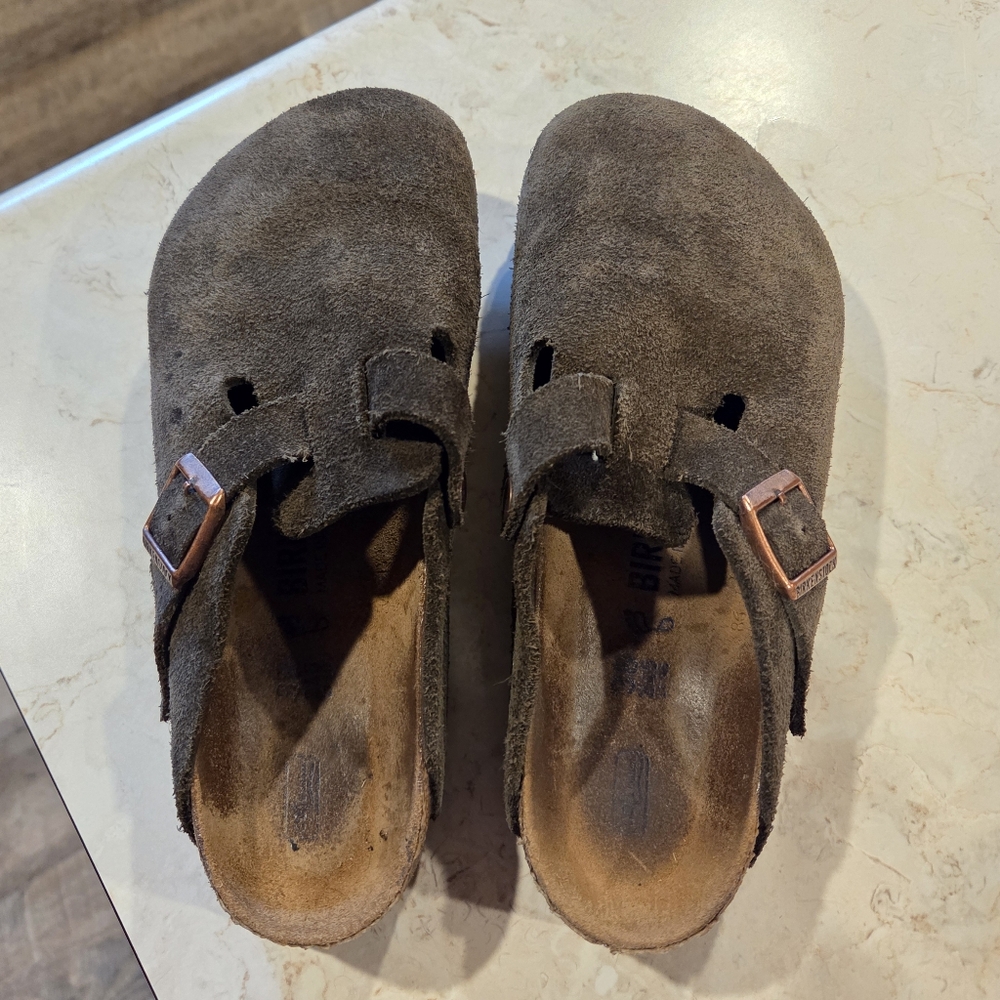 Birkenstock Brown Suede Clogs Comfortable Cork Footbed
